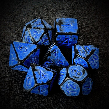 Washed Blue on Black Acrylic - 7pcs RPG Full Dice Set Top